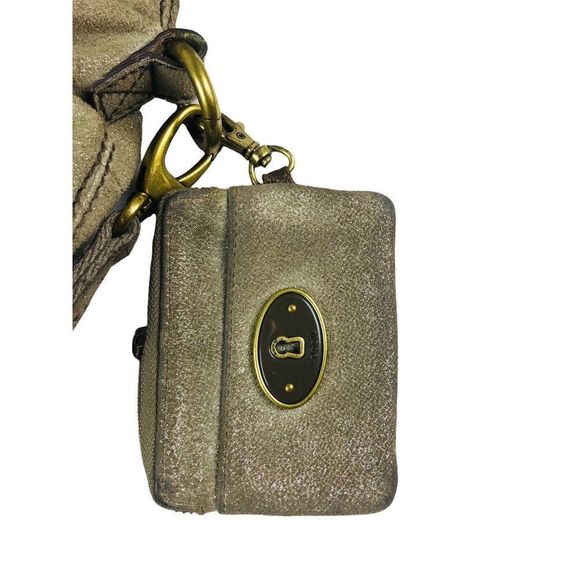 fossil suede gold metallic explorer crossbody hobo tote and coin change purse - Picture 4 of 12